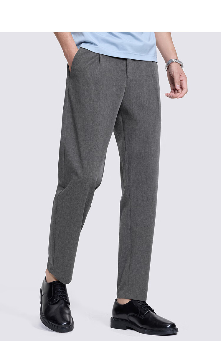Dancing with Wolves [Drapey Breathable] Sweat-Absorbing Skin-Friendly Elastic Waist Nine-Point Pants Men's Commuter Versatile Slim Trousers 015 Dark Gray S 13