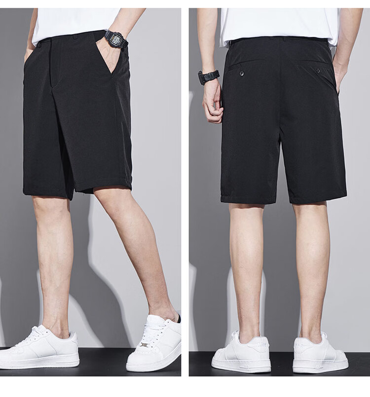 ROMON Men's Ice Silk Summer Lightweight Business Casual Five-Point Straight-Leg Suit Shorts Khaki M 9