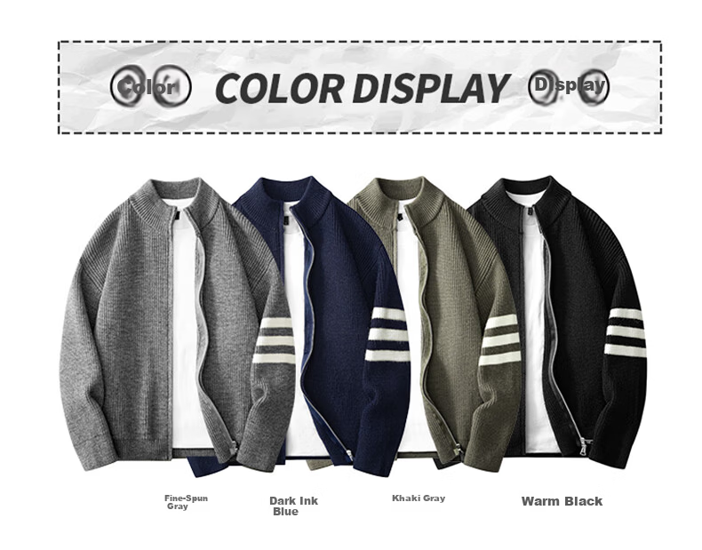 SNOOPY Men's Spring and Autumn Versatile Double Zipper Colorblock Knitted Sweater Thickened Outdoor Cardigan Jacket Fine Spun Gray XL 2