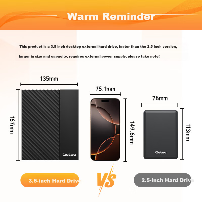 GETEA Enterprise-Level Mobile Hard Drive, 28TB Large Capacity, 3.5-Inch Desktop Storage, Type-C 3.2 High-Speed External Hard Drive for Desktop And Laptop Computers PHDD 1
