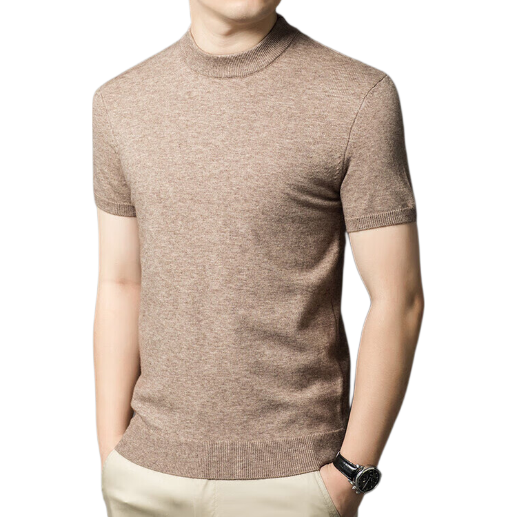 Hengyuanxiang [Contains Wool] Men's Short-Sleeve Sweater, Autumn And Winter Semi-Turtleneck, Middle-Aged Men's Knitted Base Layer, Floral Pink, 3XL