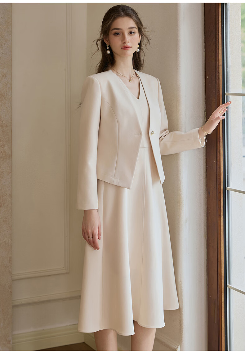 ROEYSHOUSE Women's Elegant Slim Fit Blazer Spring New Solid Color Commuter Suit 11646 Apricot S 19
