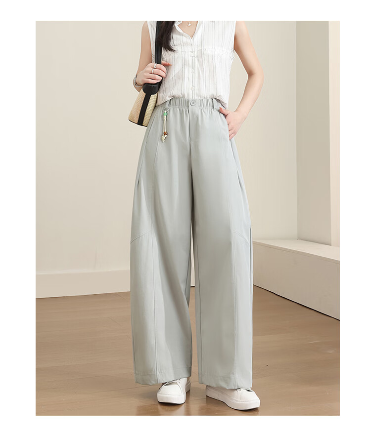Free Style Wide-Leg Pants for Women Summer Thin 2026 New High Waist Slim Loose Draped Ice Feel Curved Straight Casual Trousers 24