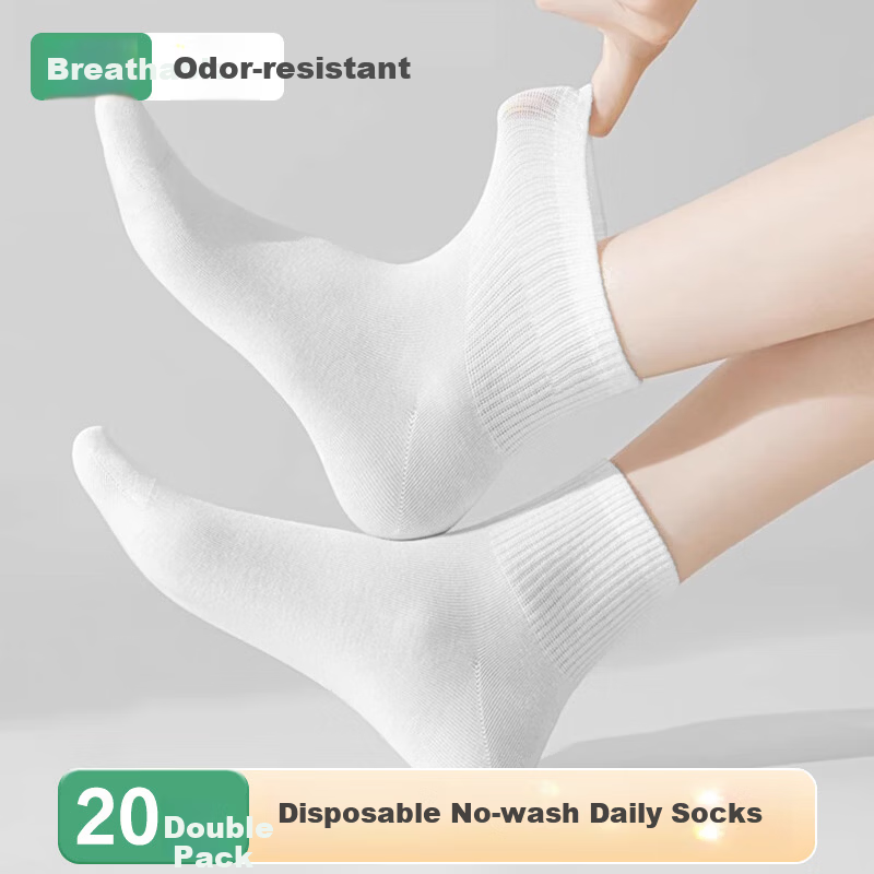 Jinghui Sichuang Disposable Socks 20 Pairs Unisex Travel Military Training Daily Cotton Long Tube Odor-Resistant Breathable Sweat-Absorbing Socks
