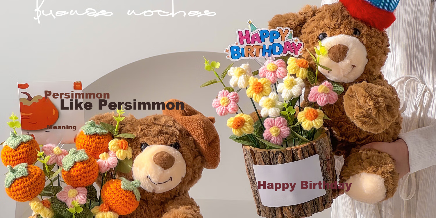 Fan Ye Bear Plush Bouquet Artificial Flowers Knitted Yarn Finished Product Eternal Flower Bouquet Gift for Best Friend Birthday Present 14
