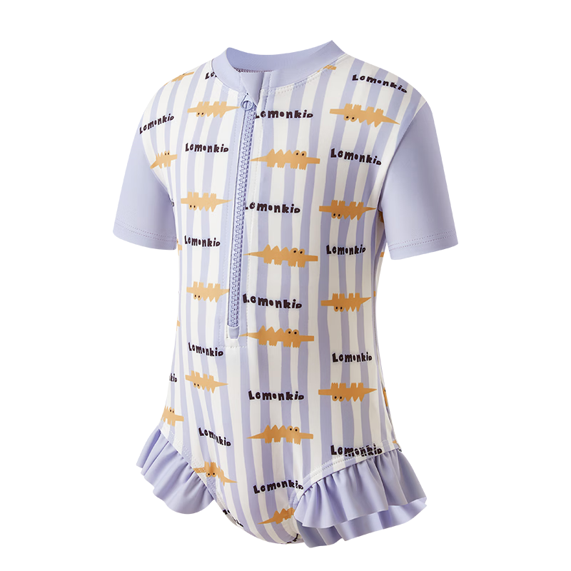 Lemonkid Baby Swimwear Unisex Kids Sun Protection Short Sleeve One-Piece Swimsuit Cute Toddler Swimwear