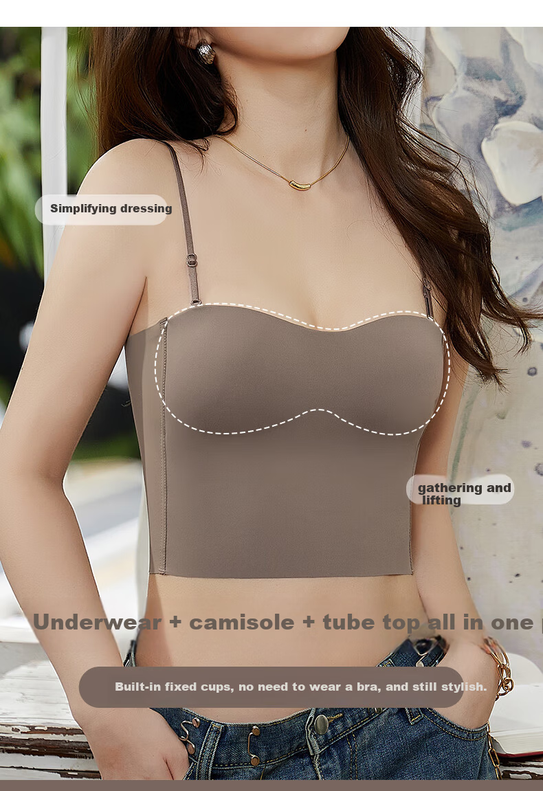 LangSha Women's Camisole Tank Top with Built-in Bra Pad, Antibacterial Skin-friendly Backless Vest, Wearable as Outerwear 3