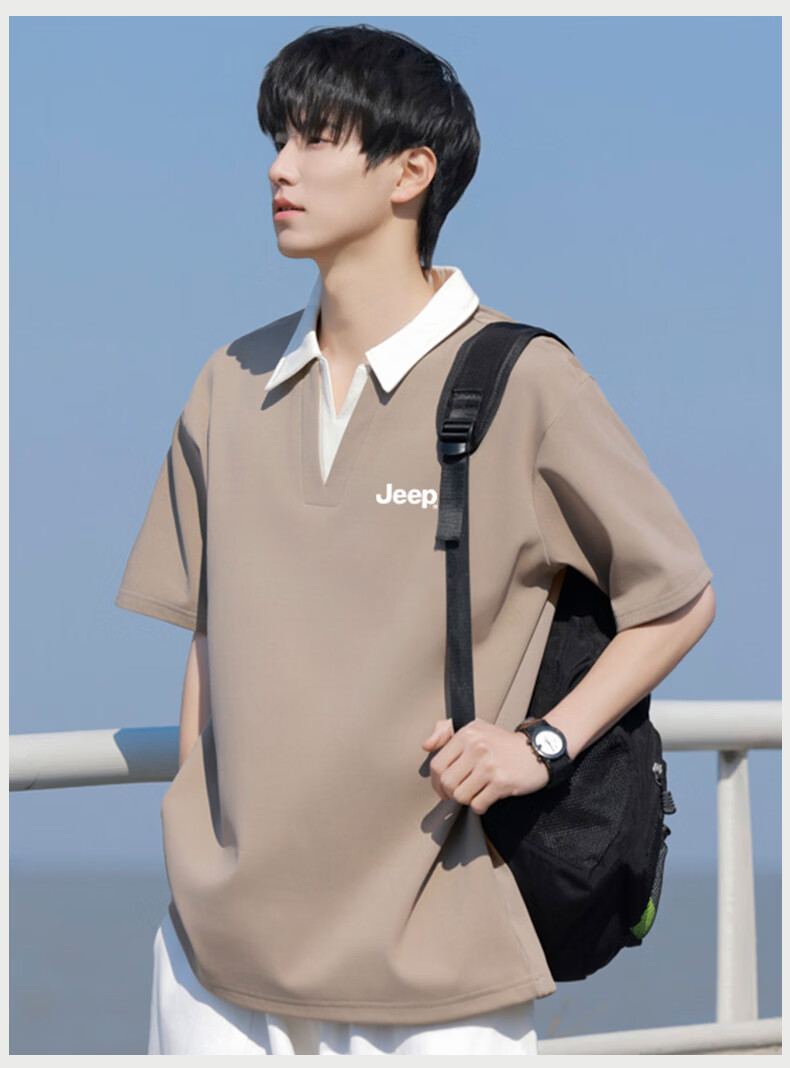 JEEP Men's Summer New Ice Silk Casual Fake Two-Piece Short Sleeve Polo Shirt 12