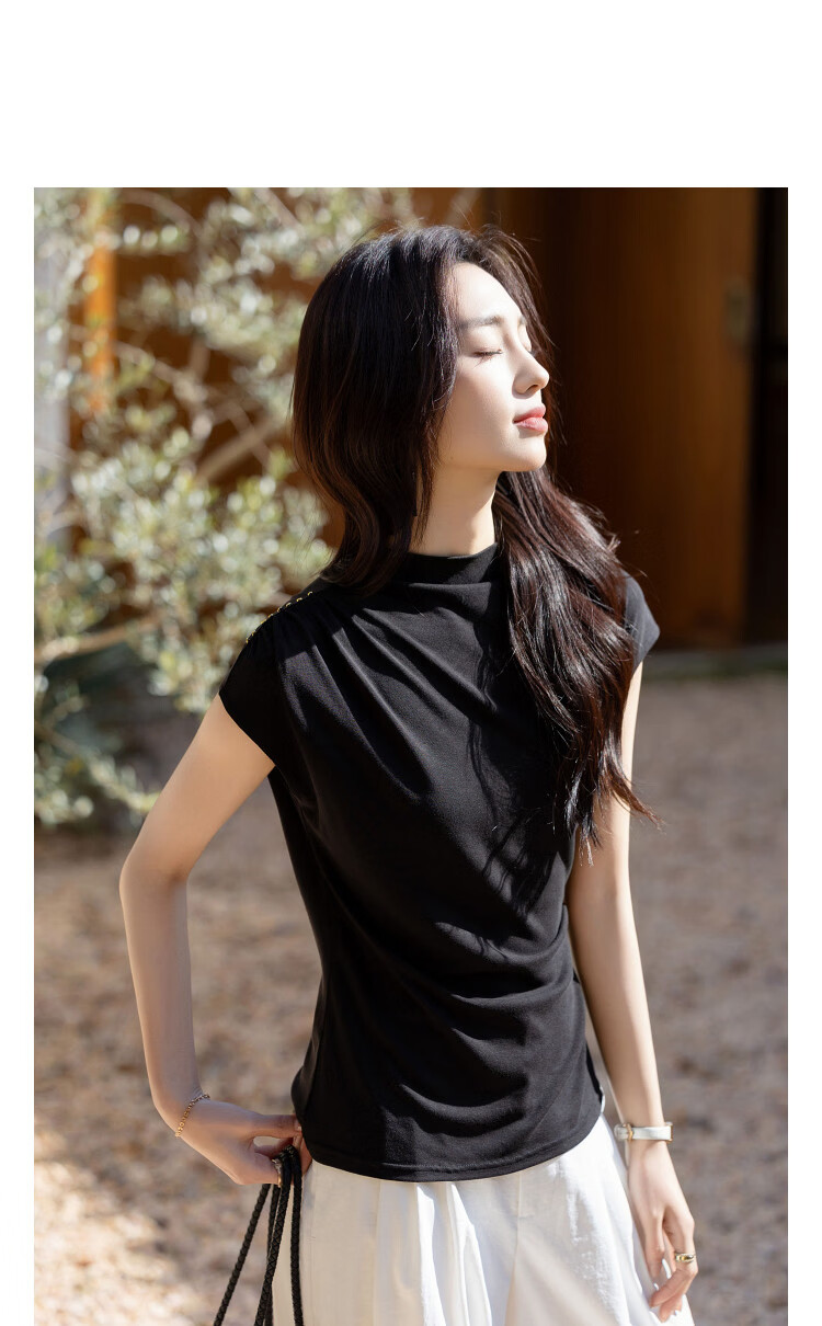 Demana [Lyocell Wool Blend] Spring Turtleneck Short Sleeve Slim Fit Stretch Slimming Women's T-Shirt Premium Feel 13
