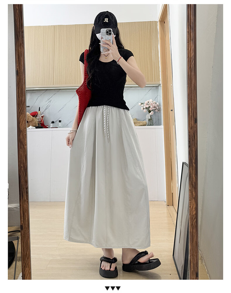 Langsha Women's Workwear Summer Skirt 2026 New High Waist Thin Plus Size A-Line Mid-Length Flowing Pumpkin Skirt 14