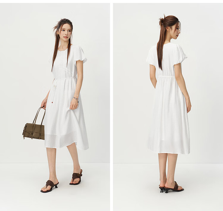 Semir Women's Summer Dress Puff Sleeve Waist-Defined Textured Long Dress 2026 Elegant Vacation Style White Dress 109326114033 13