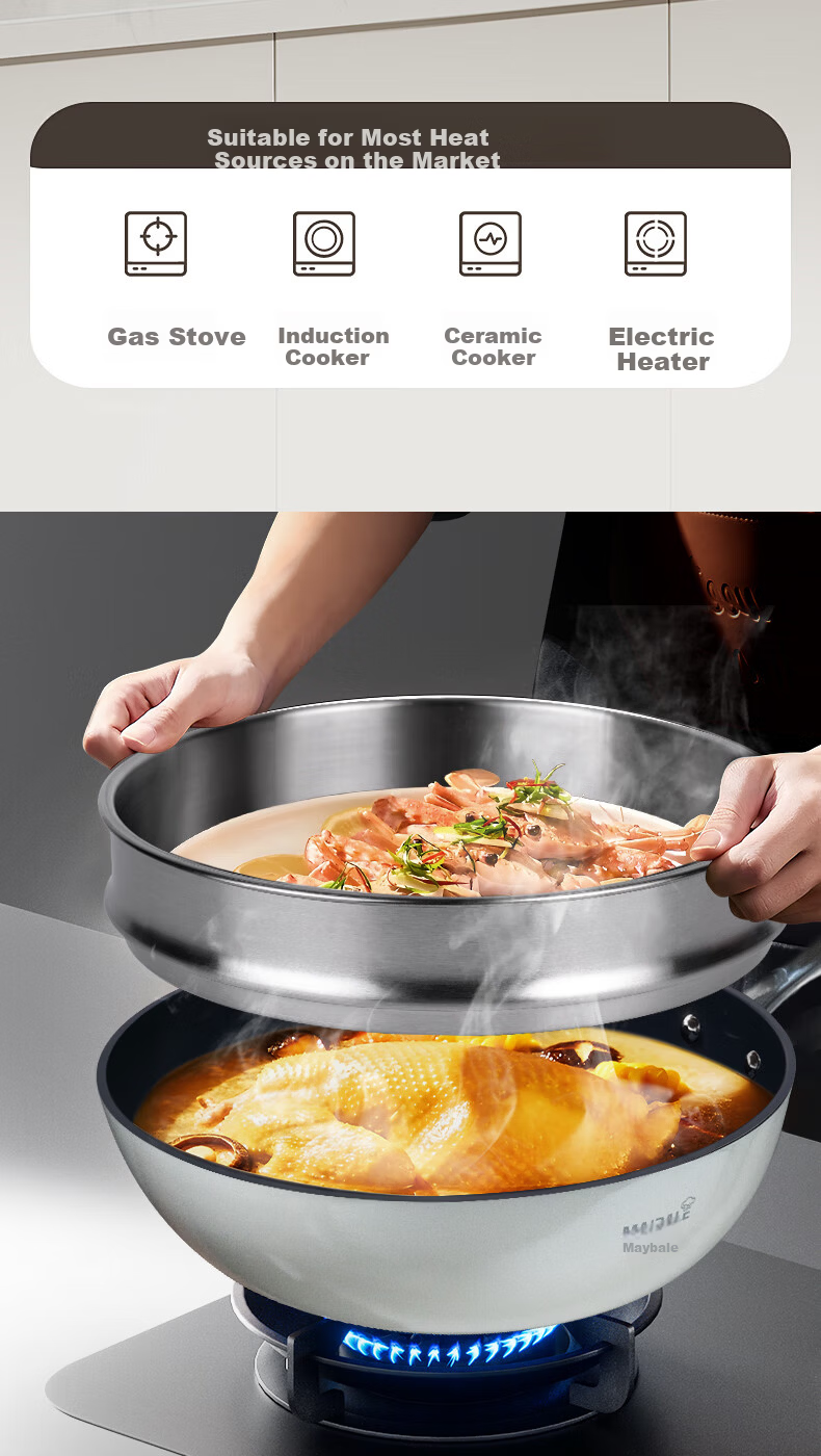 Maybale Titanium Color Non-Stick Ceramic Frying Pan Household Gas Stove Flat Bottom Cherry Red 30cm 13