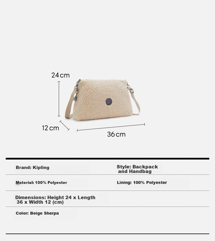 Kipling Lightweight Stylish Beige Sherpa POLLIE M Tote Bag Birthday Gift Holiday Gift 3