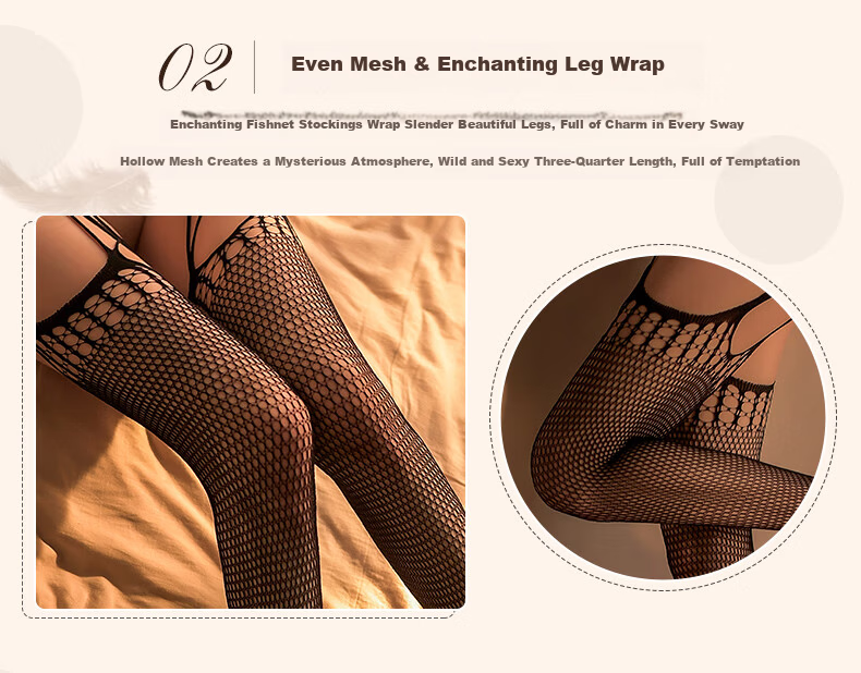 Zhenmei Women's Wide Waistband Integrated Suspender Stockings Sexy Black Hollow Fishnet Stockings 2-Pack Black 7157 5