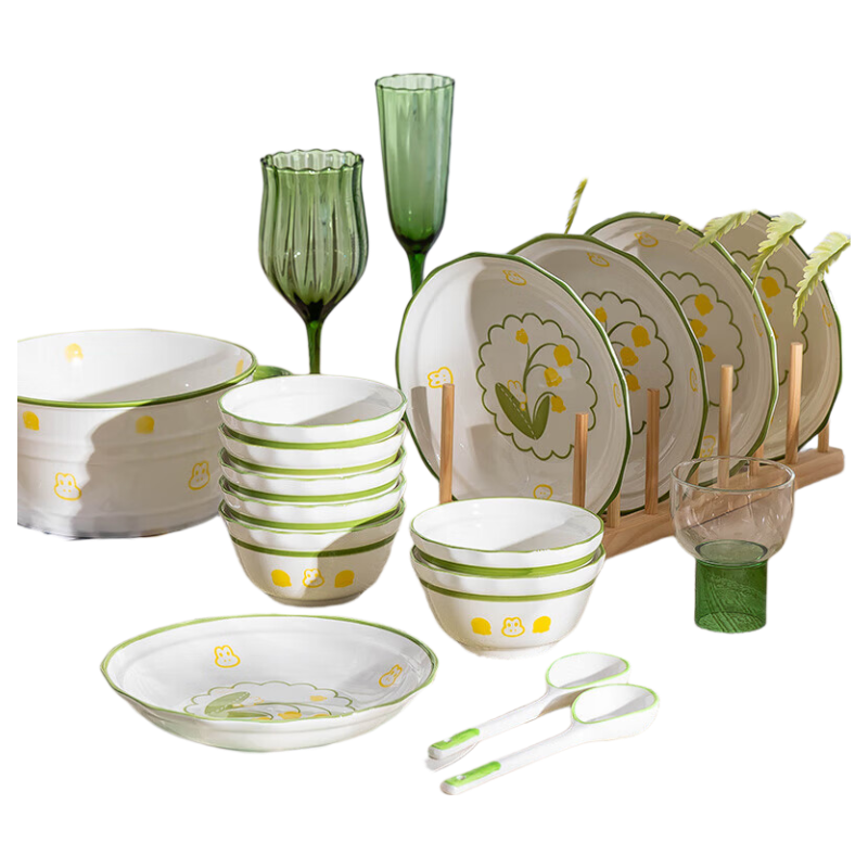 KANGMO 2026 New Stylish Home Use Fresh Ceramic Bowl and Plate Dinnerware Set