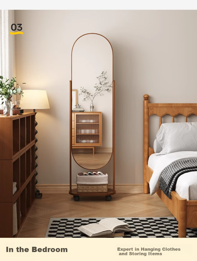 Millennium Mansion Pegboard Rotating Full-Length Mobile Floor Mirror with Integrated Clothes Rack 170*40 Walnut 13