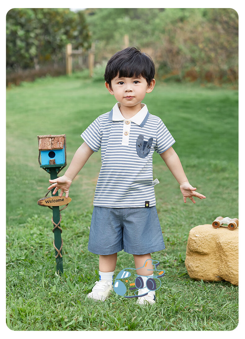 JELLYBABY 3D Polo Collar Summer Boys' Casual Set Lightweight Short Sleeve T-Shirt Loose Fit Comfortable 2