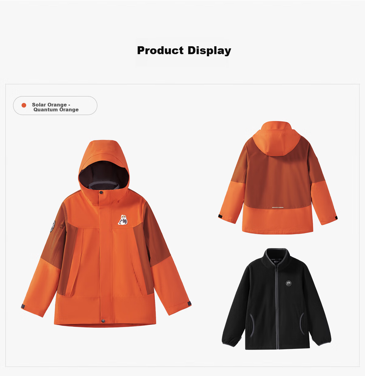 Panda Kids 3-in-1 Waterproof Windproof Fleece Lined Outdoor Jacket Warm School Uniform Autumn Winter, Size 120 15