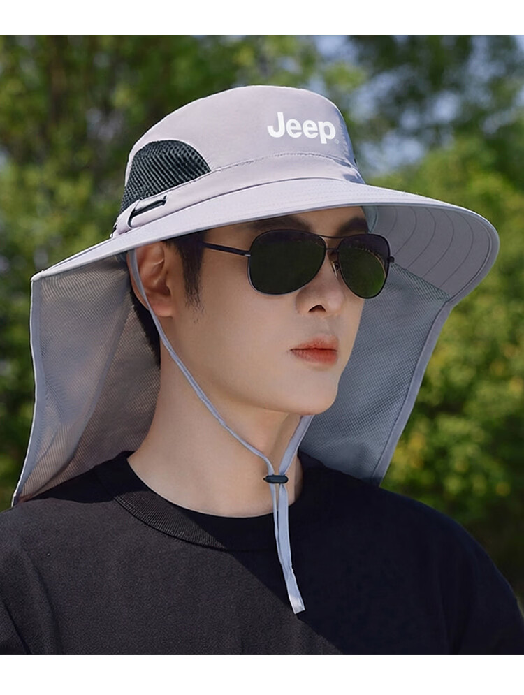 JEEP Men's Sun Protection Hat UV Protection Summer Fisherman Outdoor Hiking Wide Brim Sun Hat 25