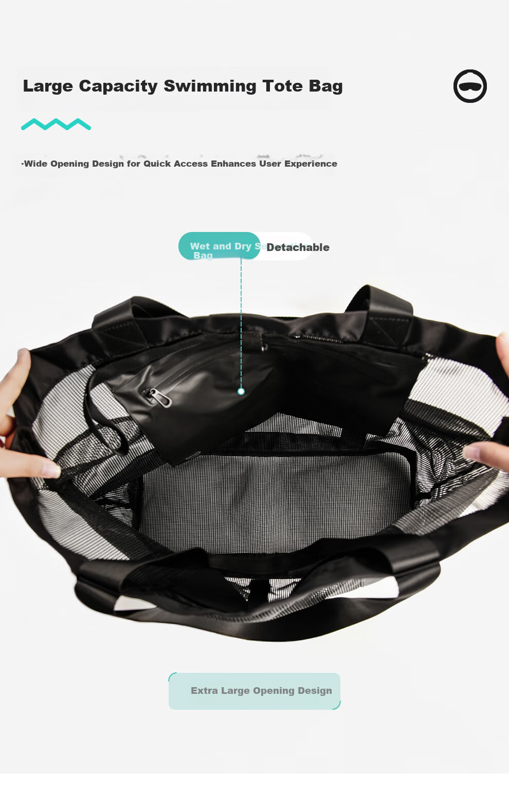 TOSWIM Large Capacity Swimming Dry and Wet Separation Sports Fitness Shoulder Beach Bag Ink Rhythm Mesh 2