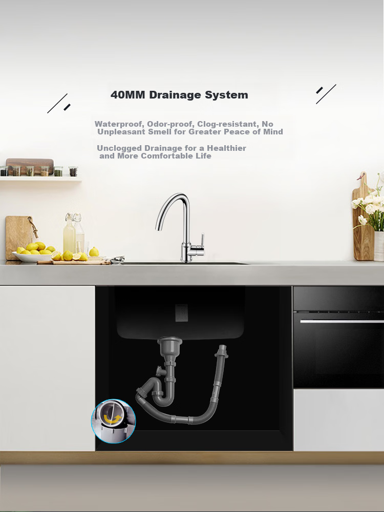 OULIN Single Bowl Sink Set 304 Stainless Steel Kitchen Sink with Copper Faucet Thickened Single Bowl 12