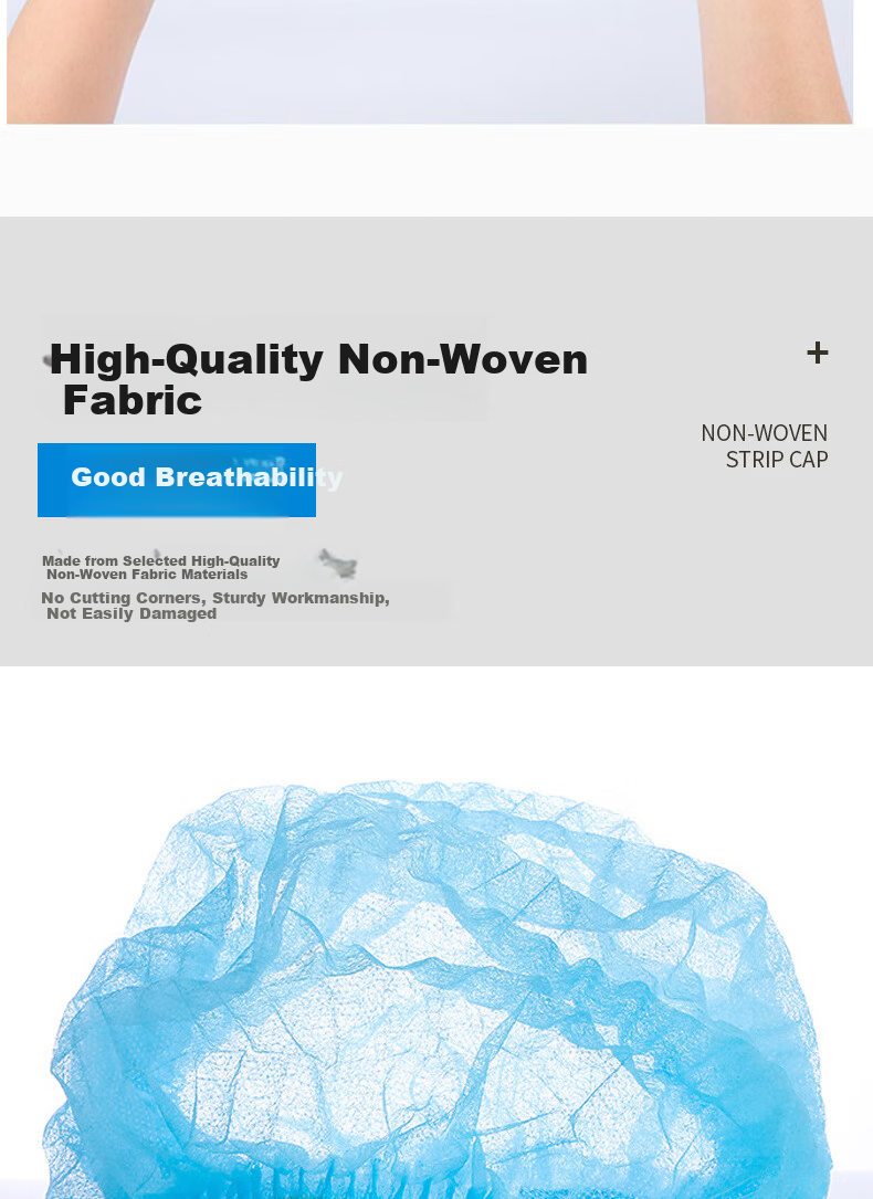Huadun Disposable Head Cover Cap Mesh Cap Non-woven Dust-free Cap Catering Kitchen Dustproof Isolation Cap Blue 100pcs 7