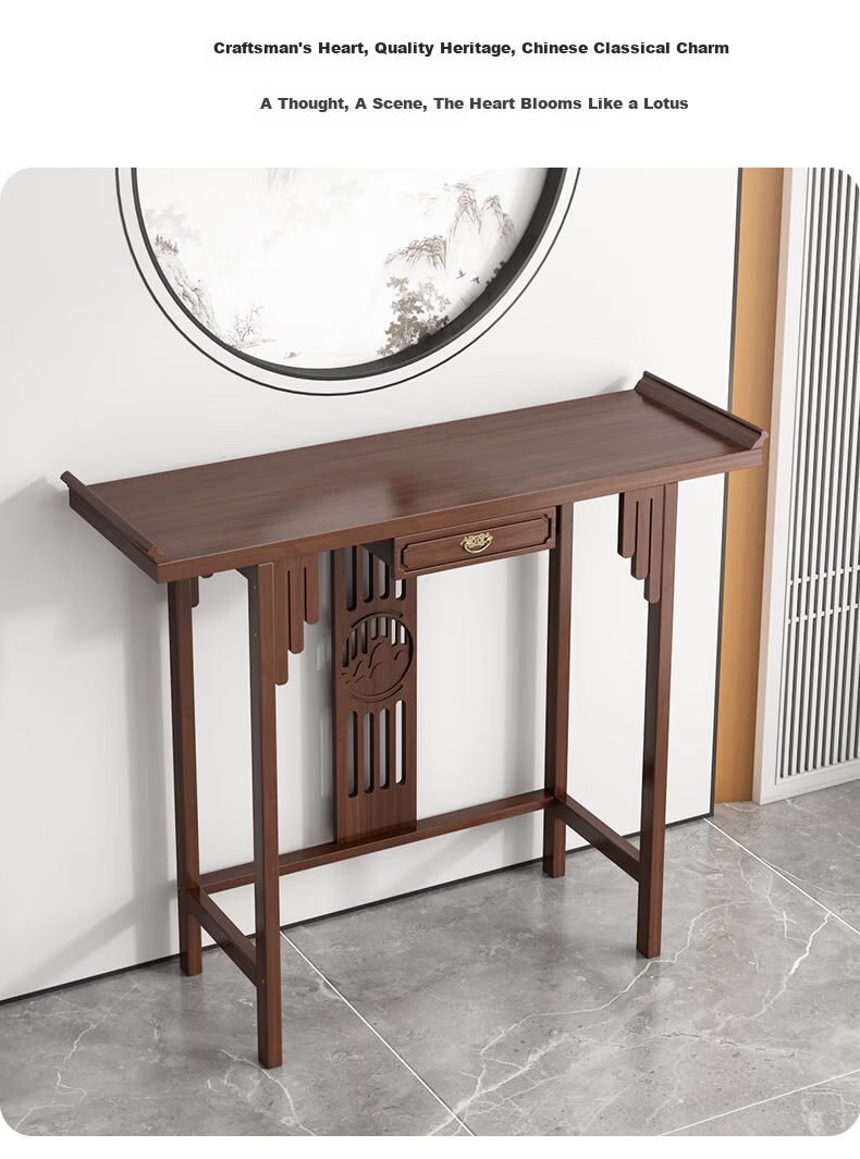 Taomengju New Chinese Style Buddhist Altar Cabinet with Caishen Statue, Buddha Table, Incense Table, Guan Gong and Bodhisattva Offering Stand, Tribute Table Storage Shelf 22
