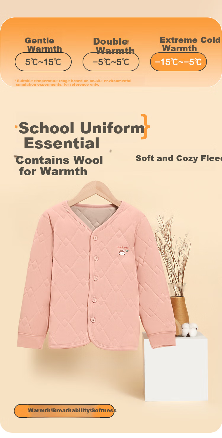 Hodohome Kids Thermal Underwear Girls School Uniform Wool Fleece Top 350 140 1