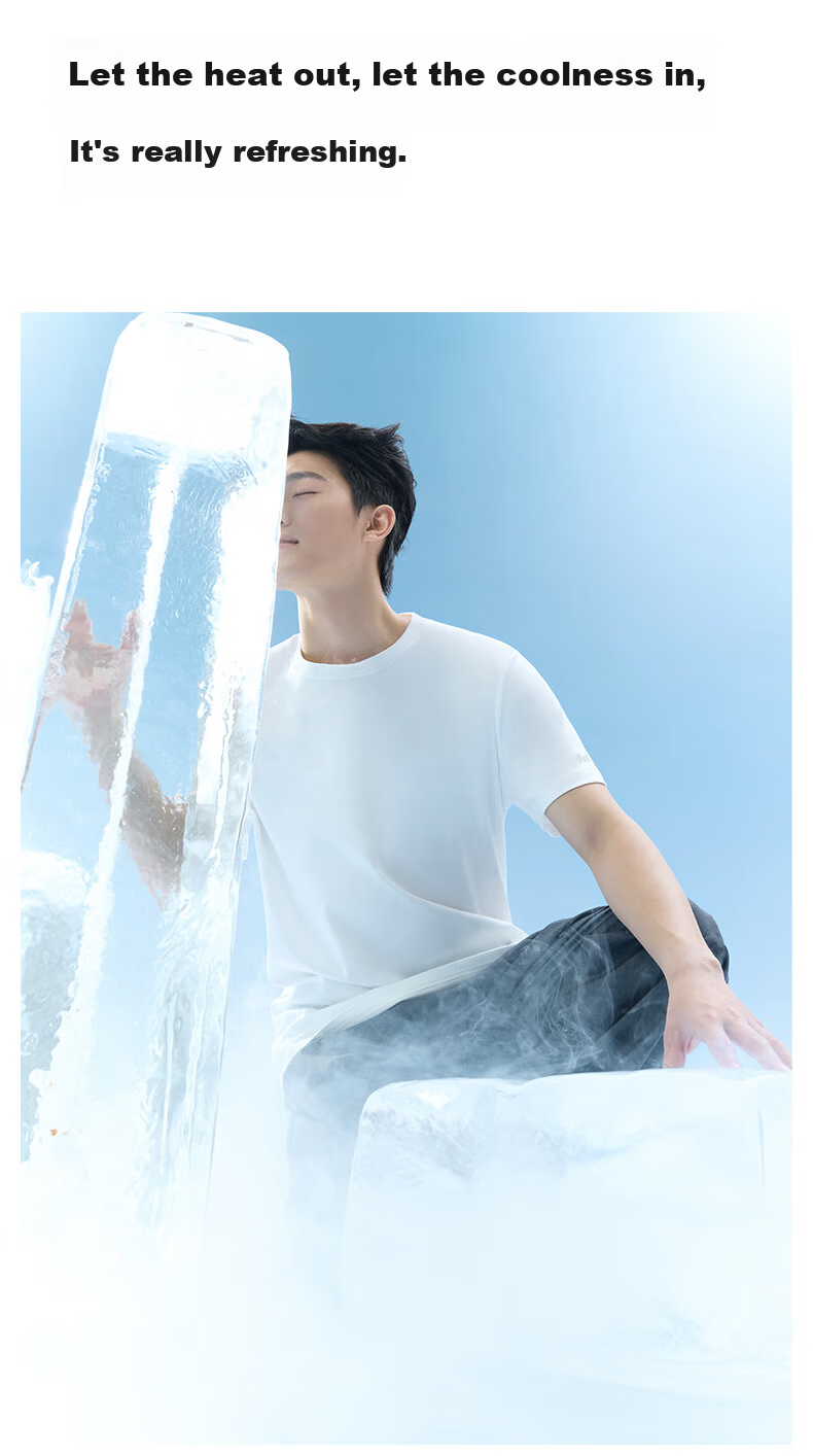 MiiOW Summer Men's Short Sleeve Liquid Ammonia 100% Cotton Crew Neck Casual Sports Base Shirt 5