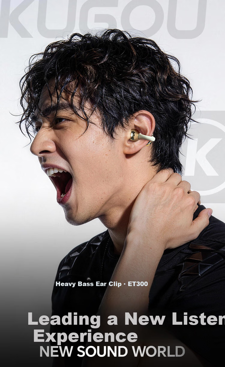 KUGOU ET300 Bluetooth 6.0 Clip-On Bone Conduction Earphones Open-Ear Wireless Sports Running Music Gaming Noise-Cancelling Long Battery Life 1