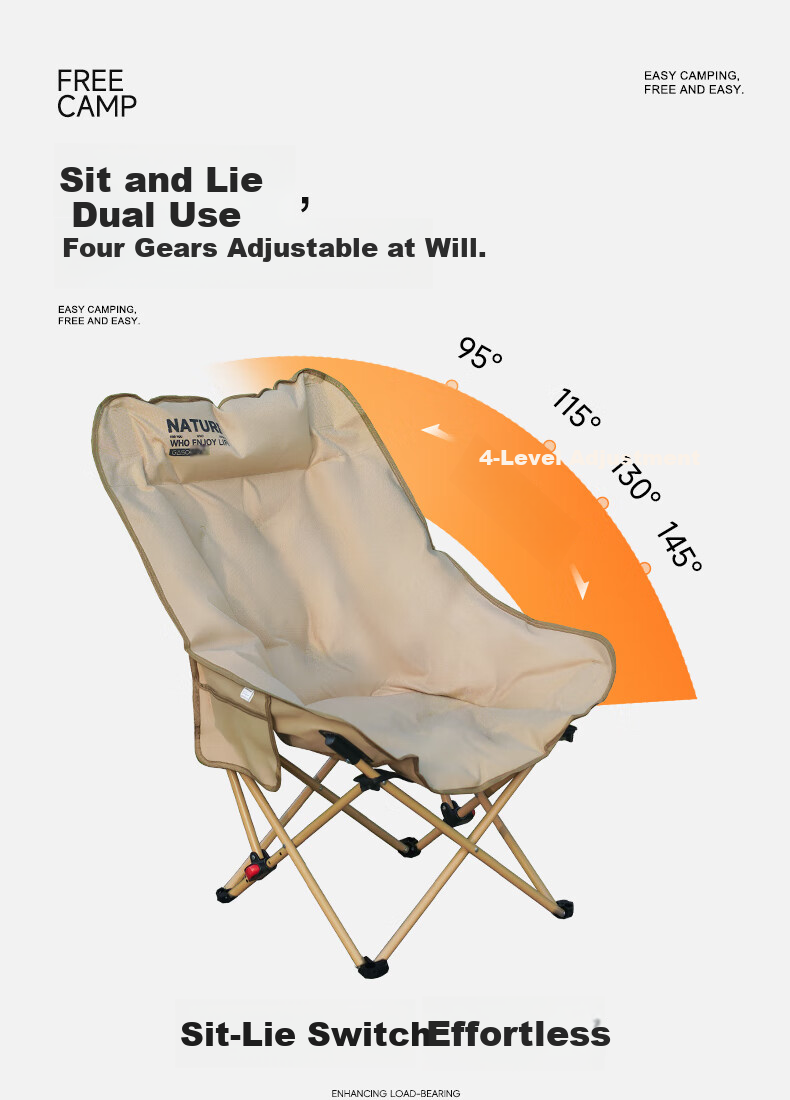 Gosoo Outdoor Folding Camping Chair Moon Chair Backrest Chair Padded Lazy Fishing Chair Portable Picnic Folding Stool 3