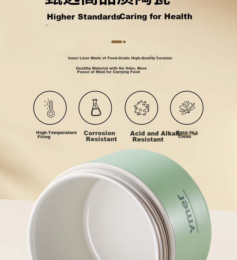 Ymer Insulated Lunch Box Microwaveable Ceramic Set Green 2-Pack (One Large, One Small) 9