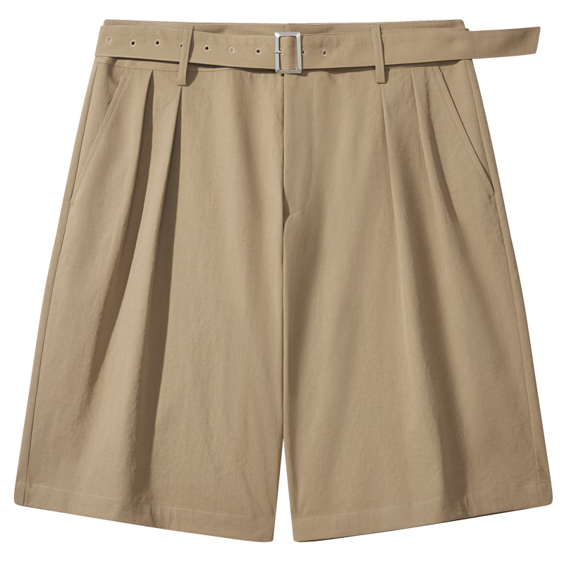 CABBEEN Cotton-Feel Hidden Twill Men's Loose Pleated Casual Shorts 2026 Spring Summer Durable Stretch Short Casual Pants