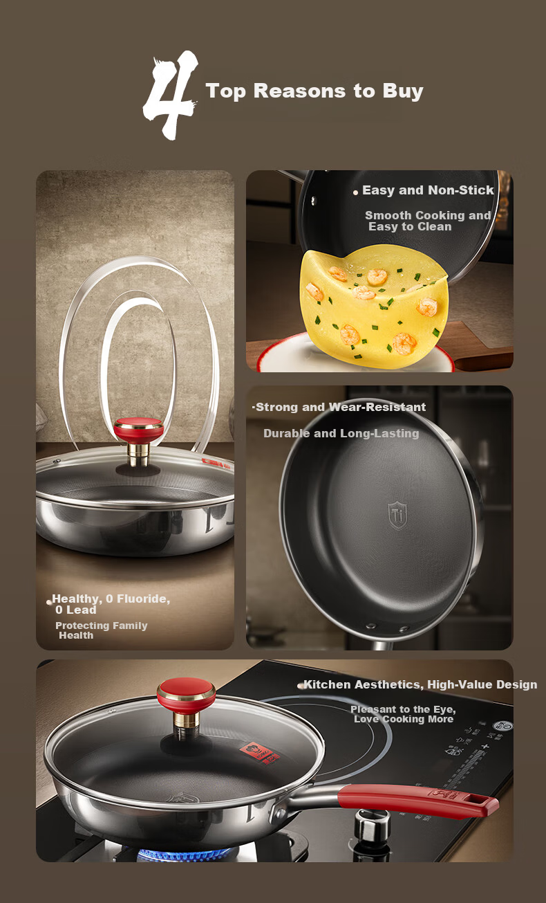 KBH Titanium Bionic Non-Stick Frying Pan Stainless Steel Steak and Egg Skillet 24cm Compatible with Induction Cooker 2