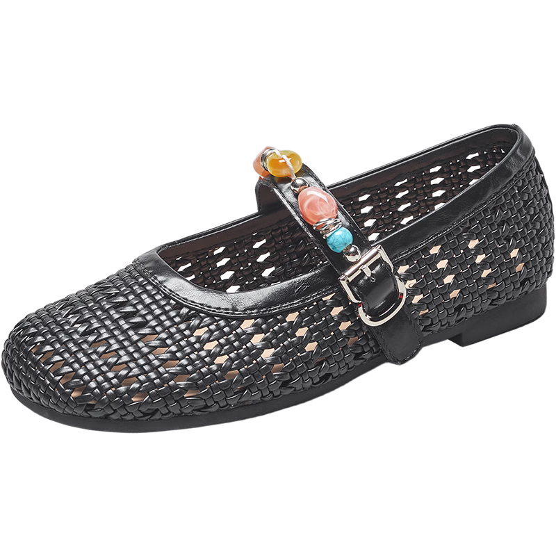 Eierkang Women's 520 Gift Woven Casual Sandals Flat Low-Cut Shoes 29832W Black Size 39