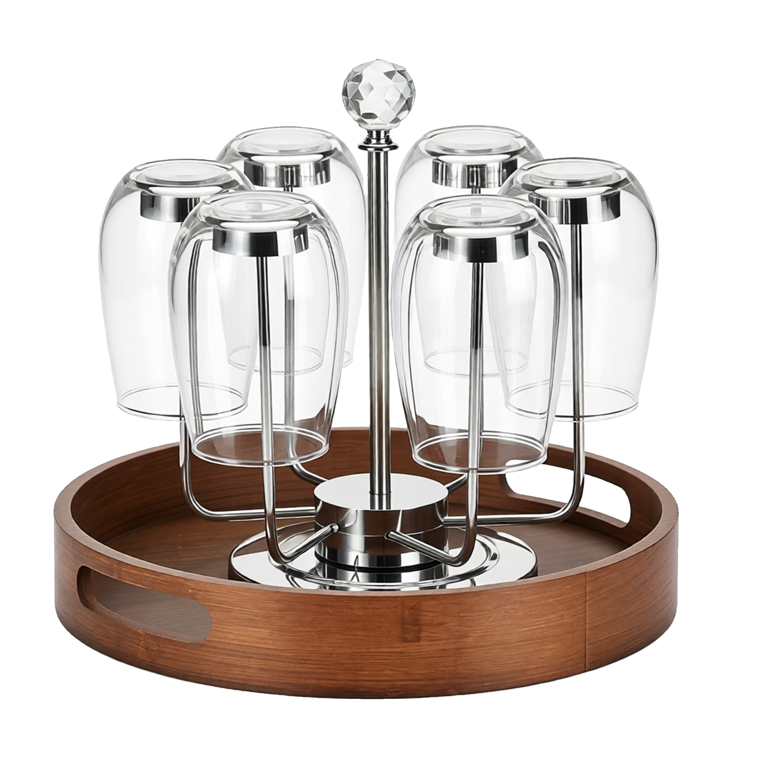 Green Apple Luxury Walnut Bamboo Glass Cup Tray New Chinese Style Round Tray for Water Cups, Baijiu Cups, and Foreign Wine Cups