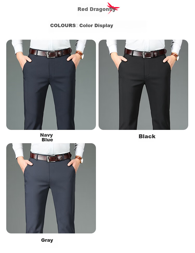 RED DRAGONFLY Men's Casual Thick Business Fashion Versatile Modal Straight Elastic Suit Pants Black 2