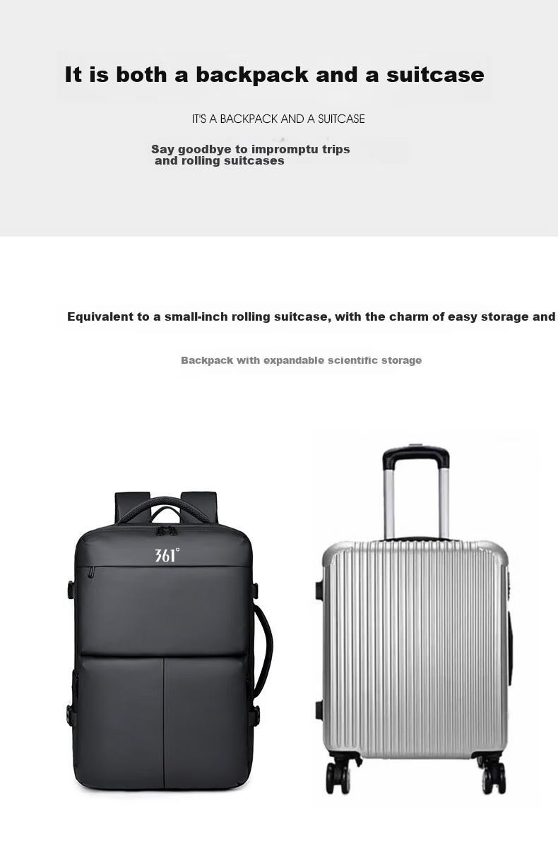 361° Backpack Men's Business Large Capacity Dual Shoulder Bag Independent Laptop Compartment Commuter Travel Casual Bag 12