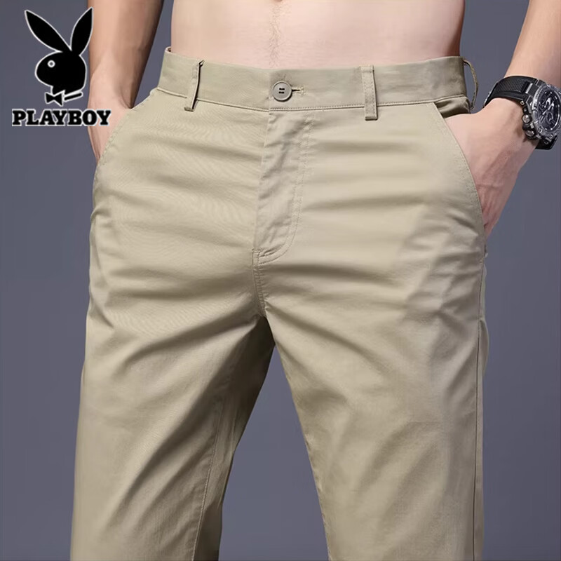 Playboy Summer Lightweight Men's Casual Pants Pure Cotton Loose Straight-Leg New Trendy Brand Versatile Stretch Trousers for Men