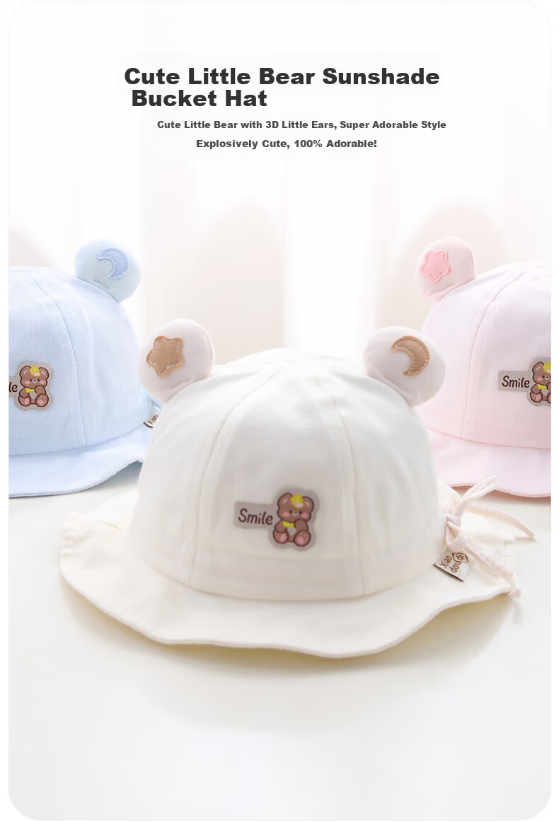 Benaxi Baby Hat Spring and Autumn Thin Newborn Infant Boys and Girls Adjustable Fisherman Bucket Hat 2