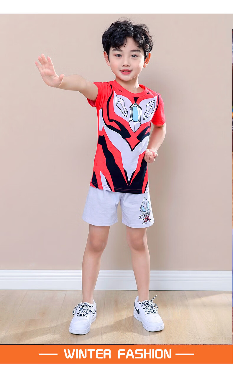 ULTRAMAN Ultraman Tiga Boys' Short Sleeve Pajamas Summer Kids' Homewear Set 120cm 21