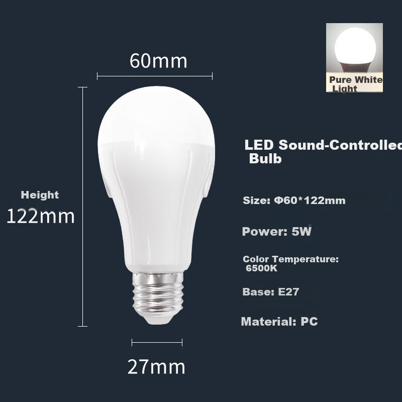 Foshan Lighting (FLS) LED Bulb Sound and Light Sensor Energy-saving Radar Smart Control Lamp E27 Screw Base 5W Cool White (6500K)