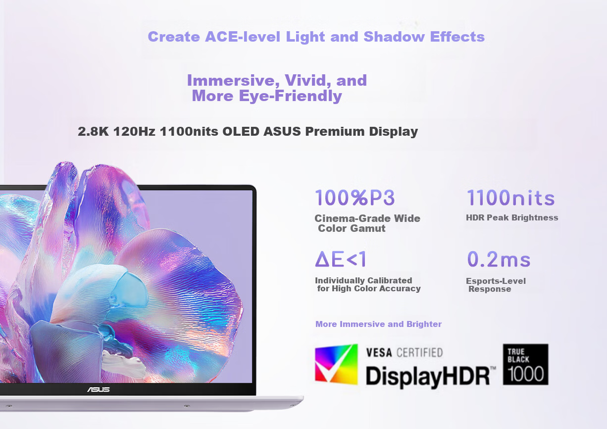 ASUS Adou 14 Air 2026 Ultra-Lightweight AI Laptop AI9 H 465 32GB 1TB 2.8K High Refresh 1100nits Long Battery Life [National Subsidy] Blue 5