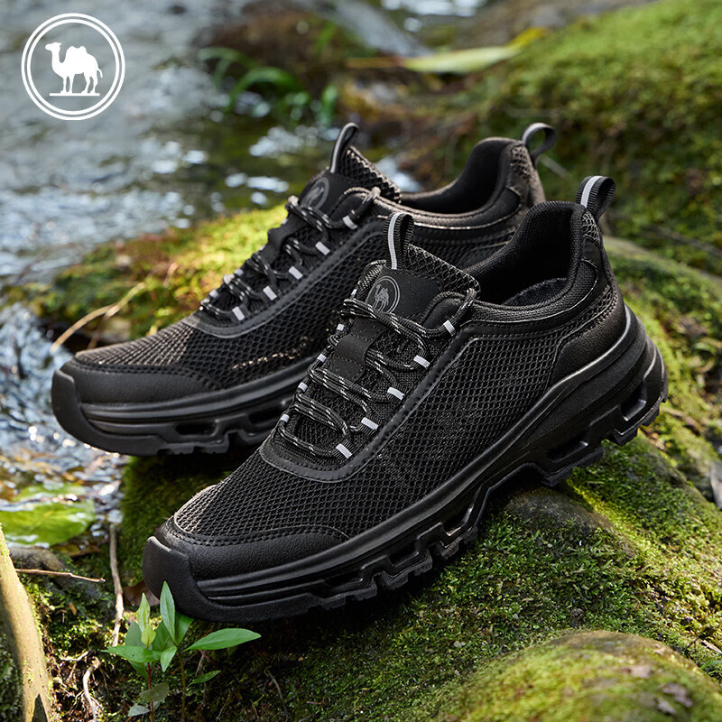 Camel Outdoor Mesh Breathable Men's Shoes Thick Sole Hiking Shoes Casual Walking Shoes P16M342018 Night Black Size 38