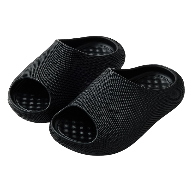 Genmai 3D Texture Men's Summer Sports Comfortable Home Soft Thick Sole Slippers Black Size 40-41