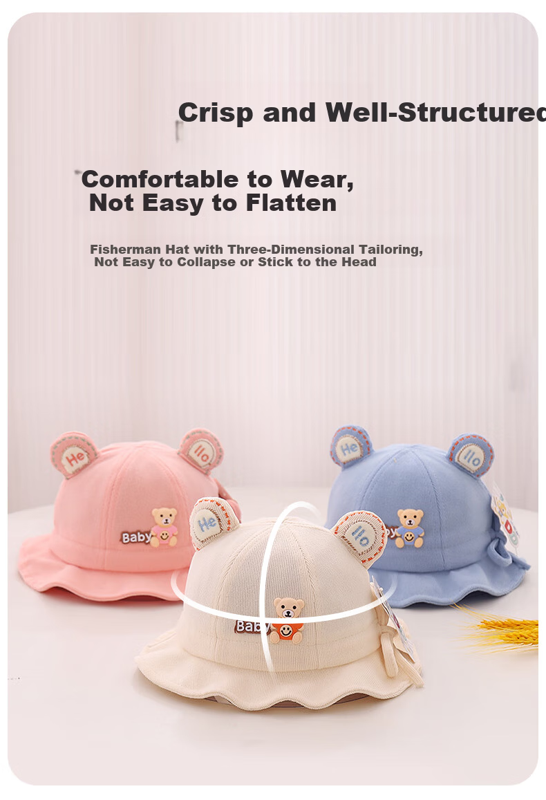 Aibao Baby Hat Spring and Autumn Infant Fisherman Hat Boys and Girls Bucket Hat Outdoor Sunshade Cap Hello Bear T151 11
