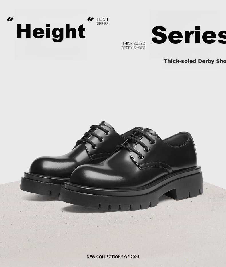 Red Dragonfly Big Head Leather Shoes New Round Toe Black Work Shoes Commuter Thick Sole Height Increasing Leather Shoes WTA35004 Black 39 1