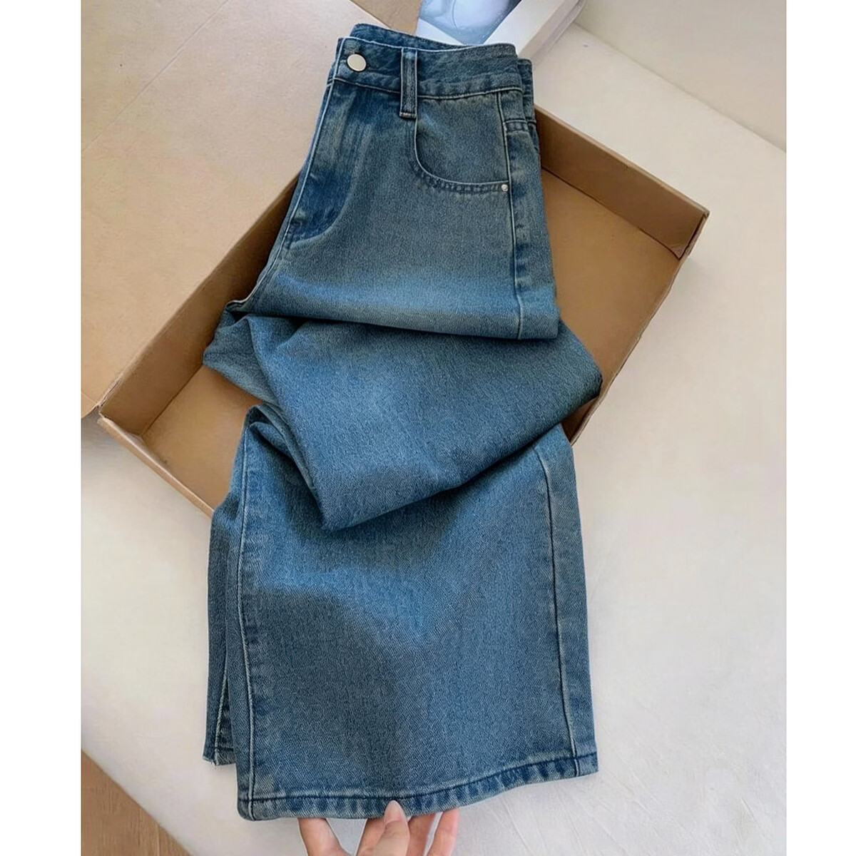 MT Walking Comfort Spring Cloud Soft Cotton Vintage Loose Straight High Waist Slim Fit Premium Women's Jeans