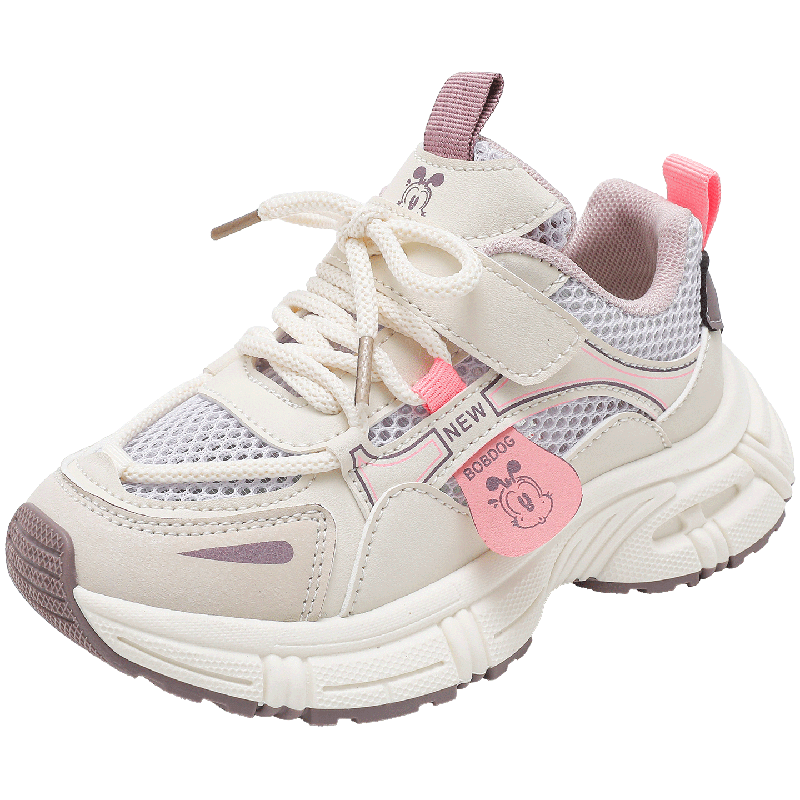 BOBDOG Kids Summer Mesh Running Shoes Girls Casual Dad Sneakers Children's Sports Shoes 103562045 Beige/Candy Purple Size 37