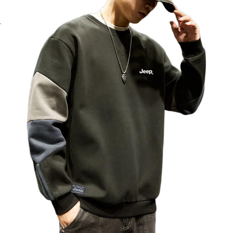 JEEP Men's Sweatshirt, Loose-Fitting Embroidered Base Layer for Spring And Autumn, Casual Top, Men's Clothing, Gray, XL